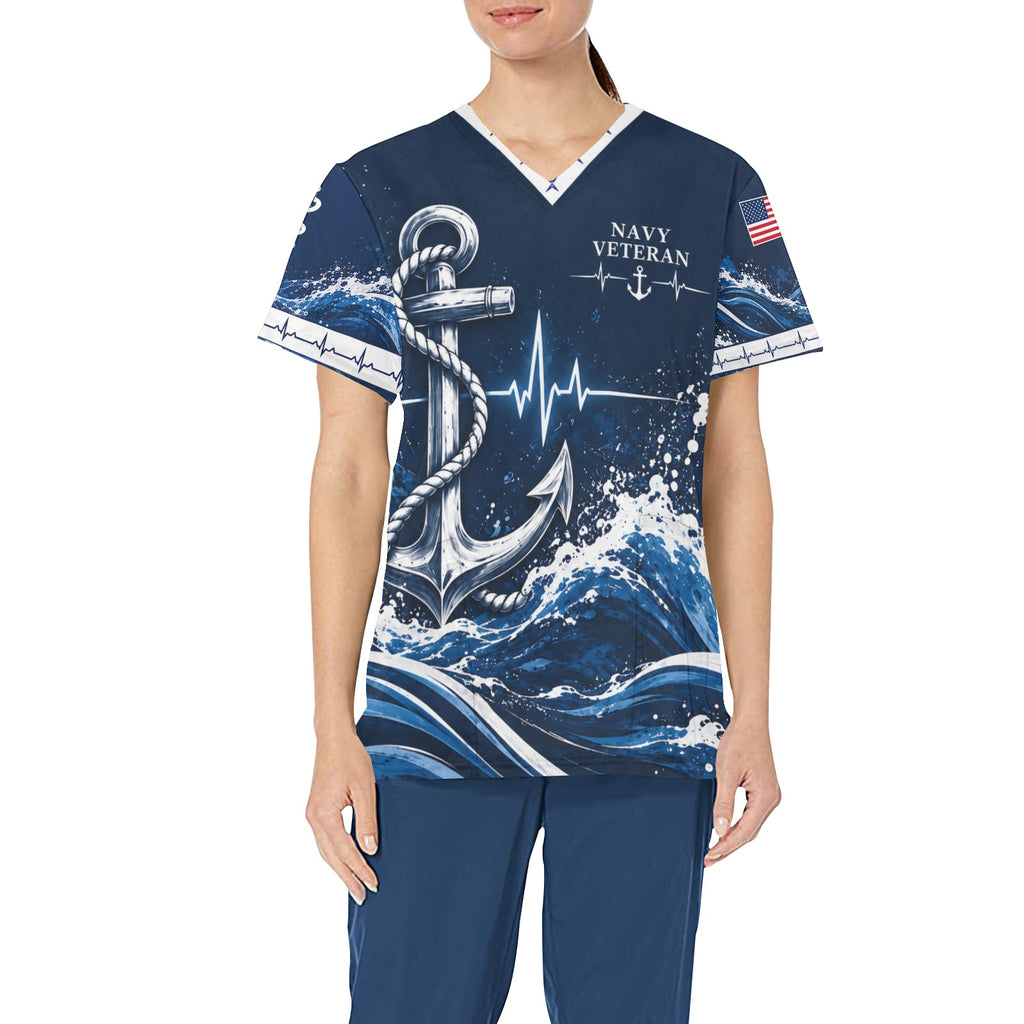 Anchor of Care — Navy Veteran All-Over Print Scrub Top
