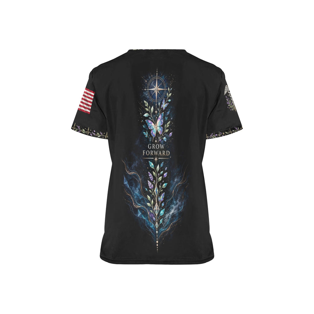 Wings of Renewal — Navy Easter All-Over Print Scrub Top