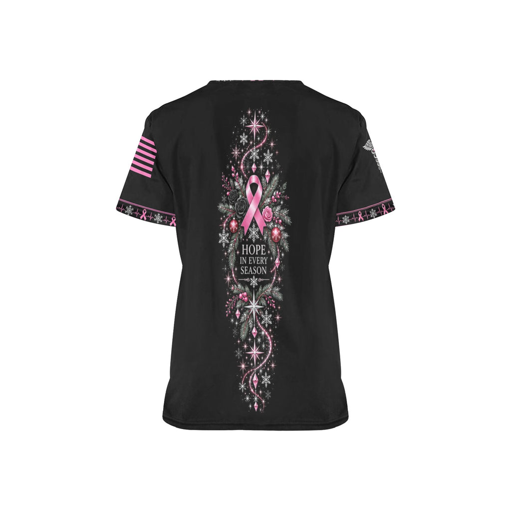 Winter Watch — Breast Cancer Awareness Christmas All-Over Print Scrub Top