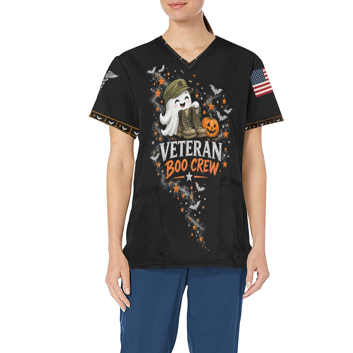 Veteran Boo Crew — Veteran Halloween All-Over Print Scrub Top