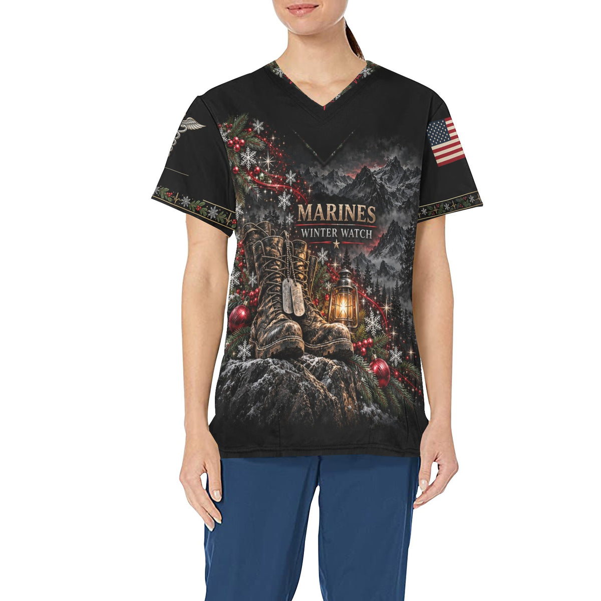 Winter Watch — Marine Corps Christmas All-Over Print Scrub Top