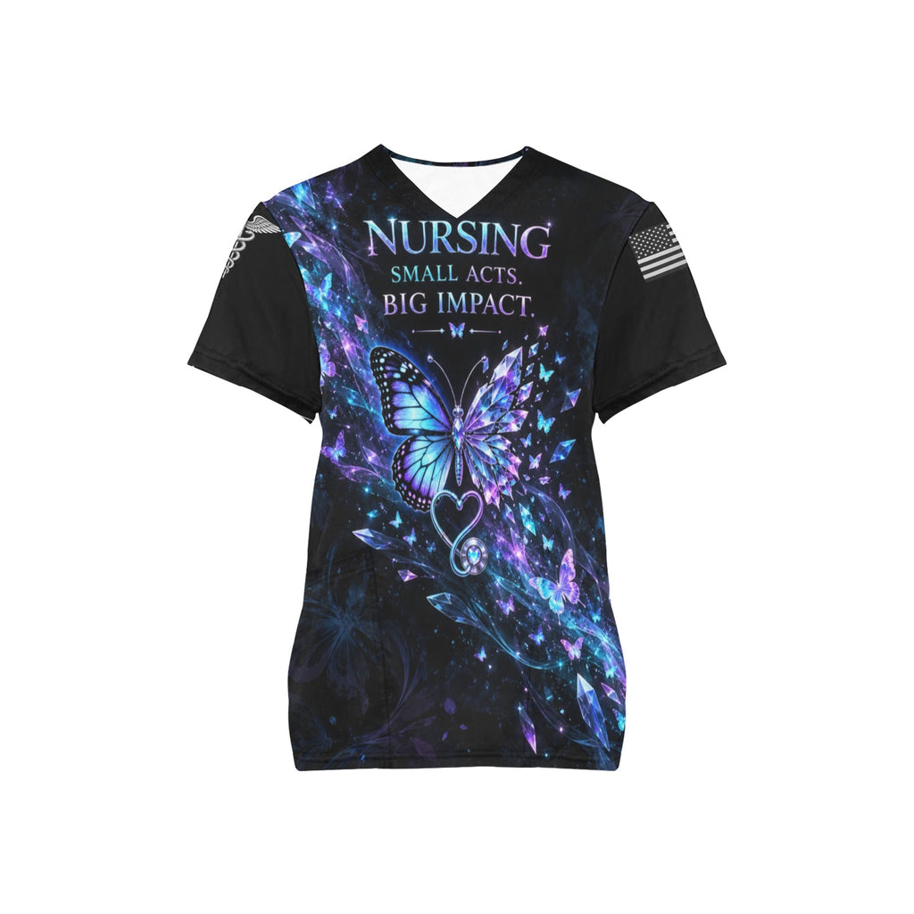 Butterfly Effect — Nursing All-Over Print Scrub Top