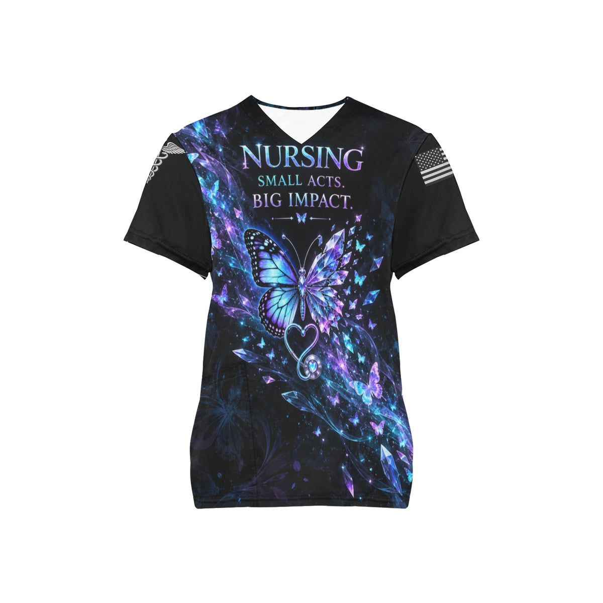Butterfly Effect — Nursing All-Over Print Scrub Top