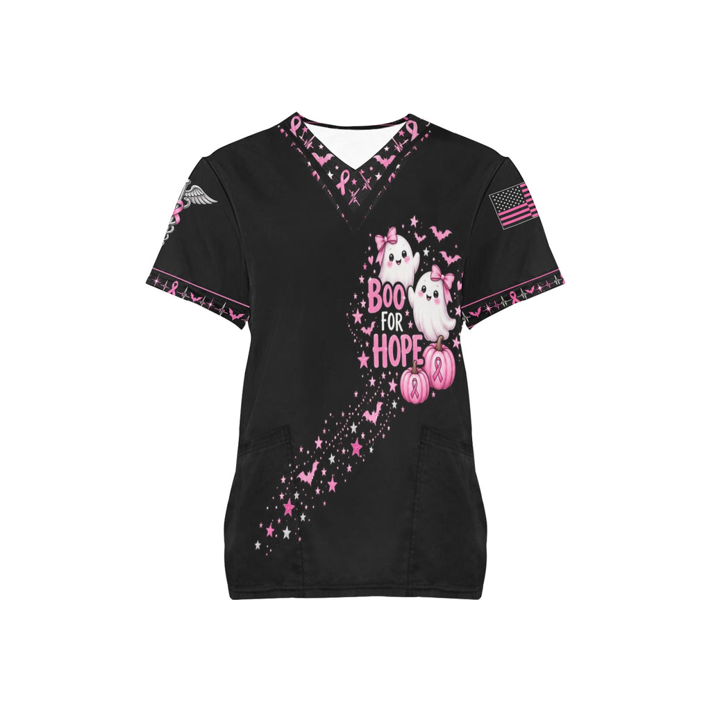Boo for Hope — Breast Cancer Halloween All-Over Print Scrub Top