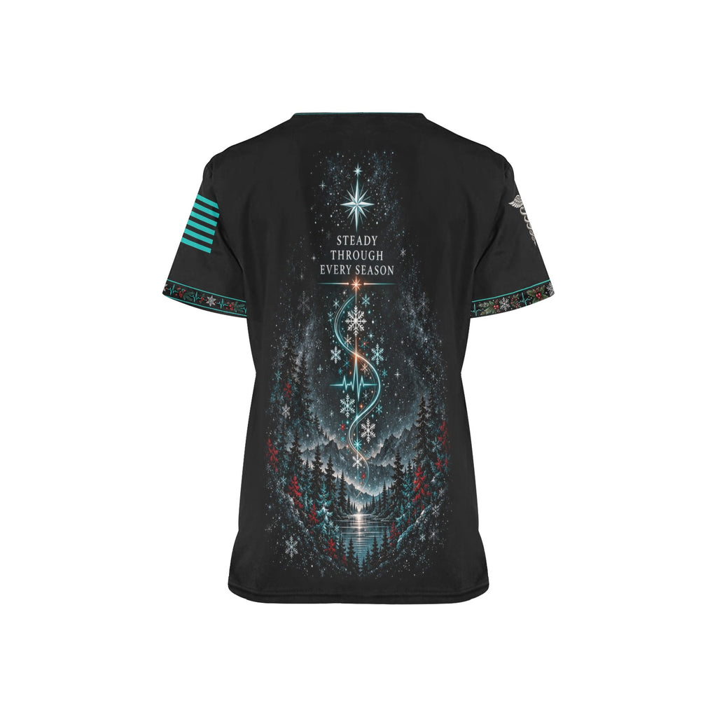 Evergreen Resolve — Respiratory Christmas All-Over Print Scrub Top