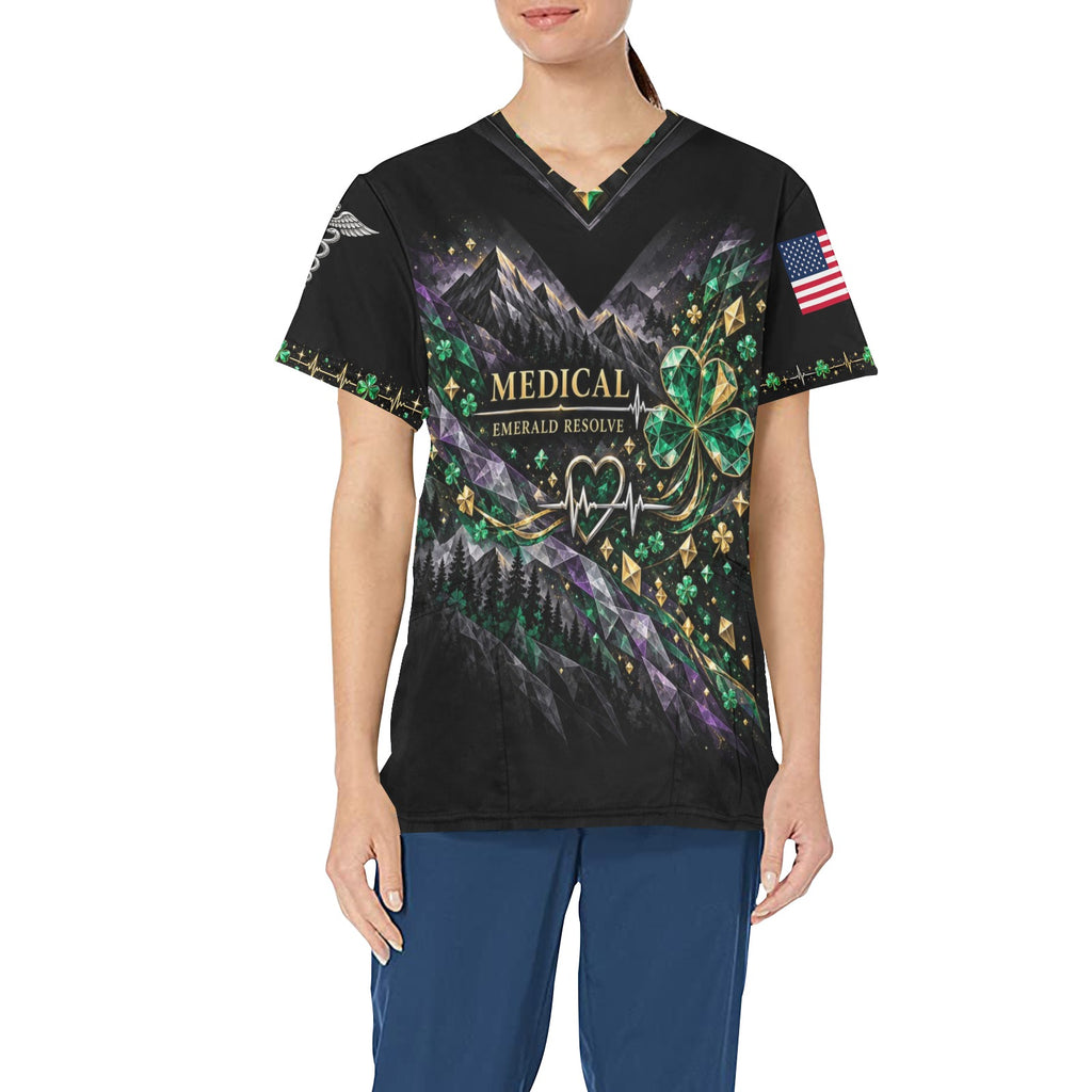 Emerald Resolve — Medical St. Patrick's Day All-Over Print Scrub Top