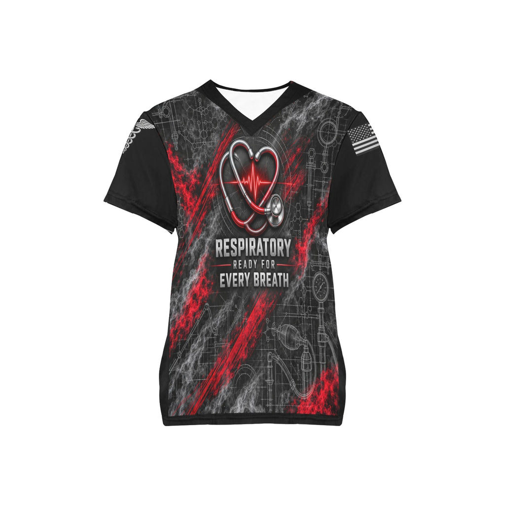Crimson Code Respiratory — All-Over Print Scrub Top