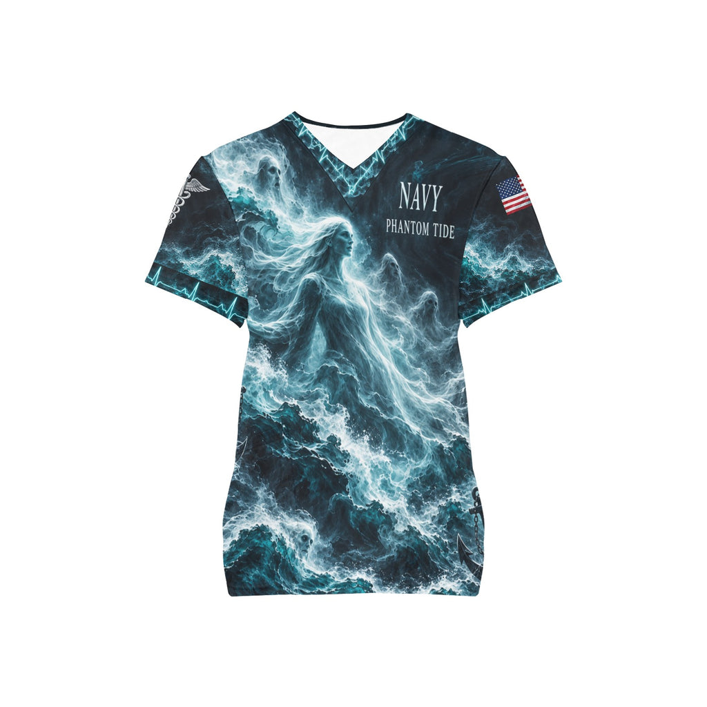 Phantom Tide — Navy Halloween All-Over Print Scrub Top