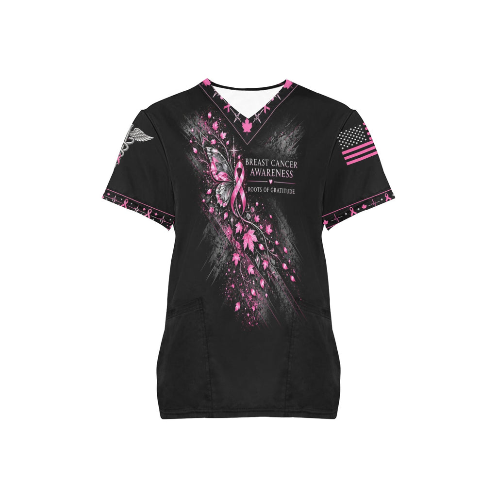 Roots of Gratitude — Breast Cancer Awareness Thanksgiving All-Over Print Scrub Top