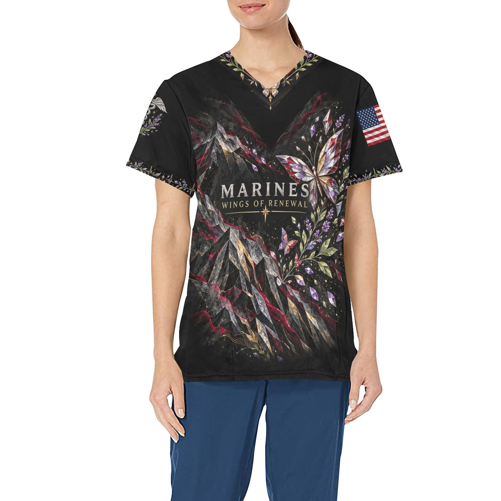 Wings of Renewal — Marine Corps Easter All-Over Print Scrub Top