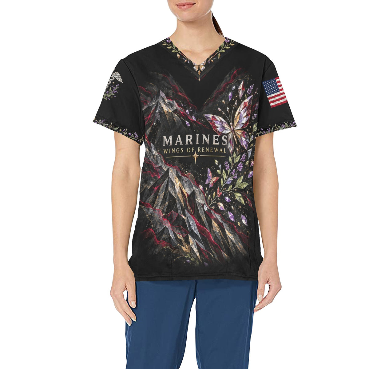 Wings of Renewal — Marine Corps Easter All-Over Print Scrub Top