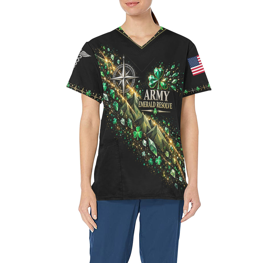 Emerald Resolve — Army St. Patrick's Day All-Over Print Scrub Top