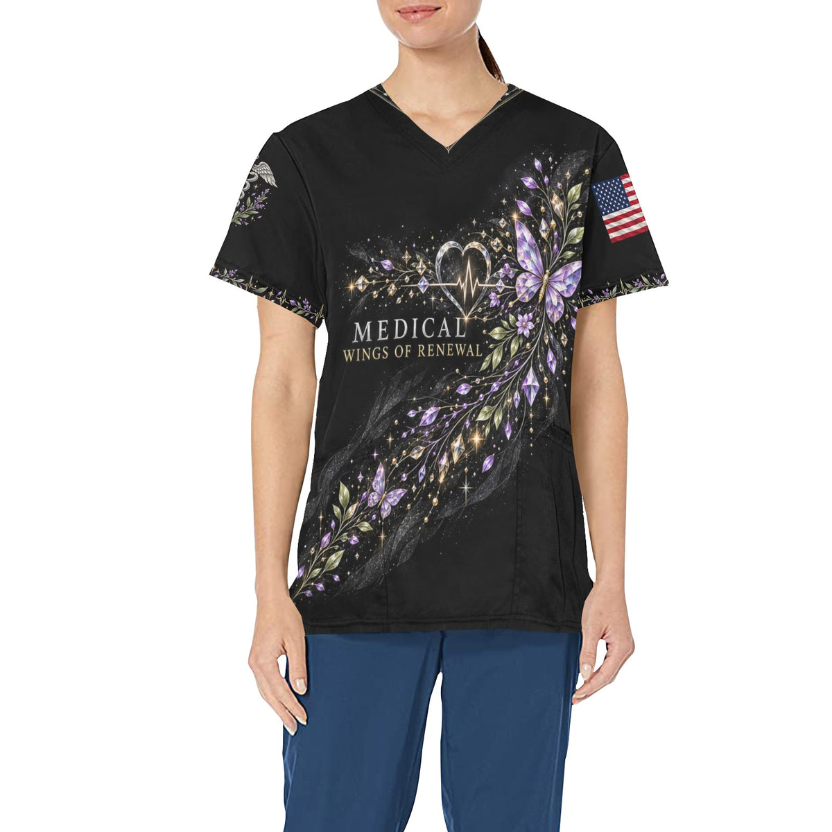 Wings of Renewal — Medical Easter All-Over Print Scrub Top