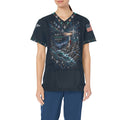 Evergreen Resolve — Navy Christmas All-Over Print Scrub Top