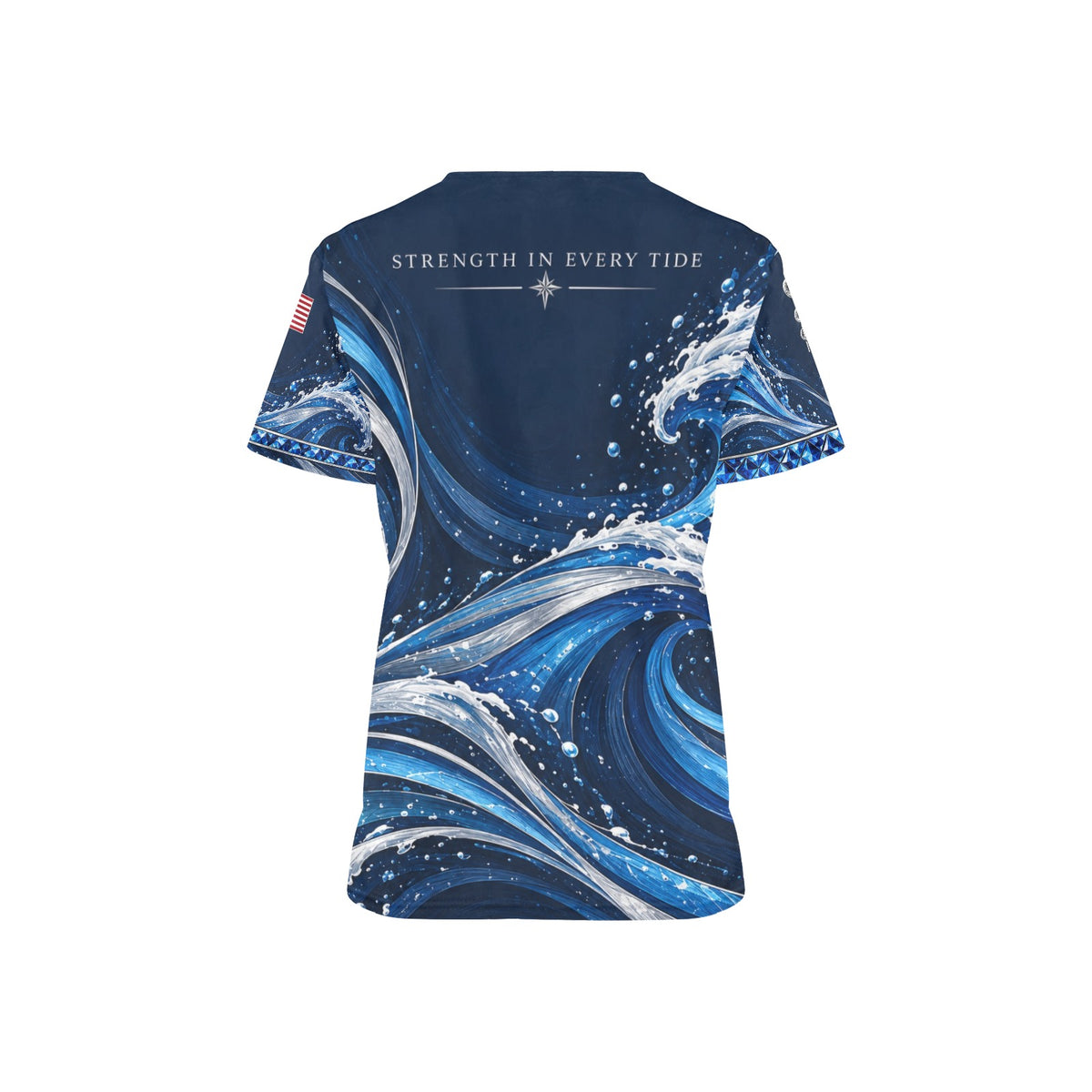 Sapphire Tide — Navy Veteran All-Over Print Scrub Top