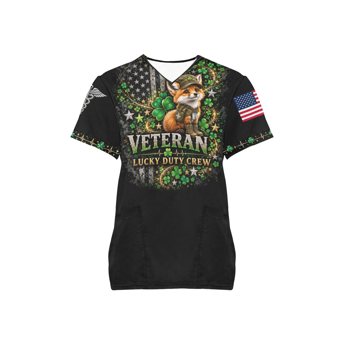 Lucky Duty Crew — Veterans St. Patrick's Day All-Over Print Scrub Top