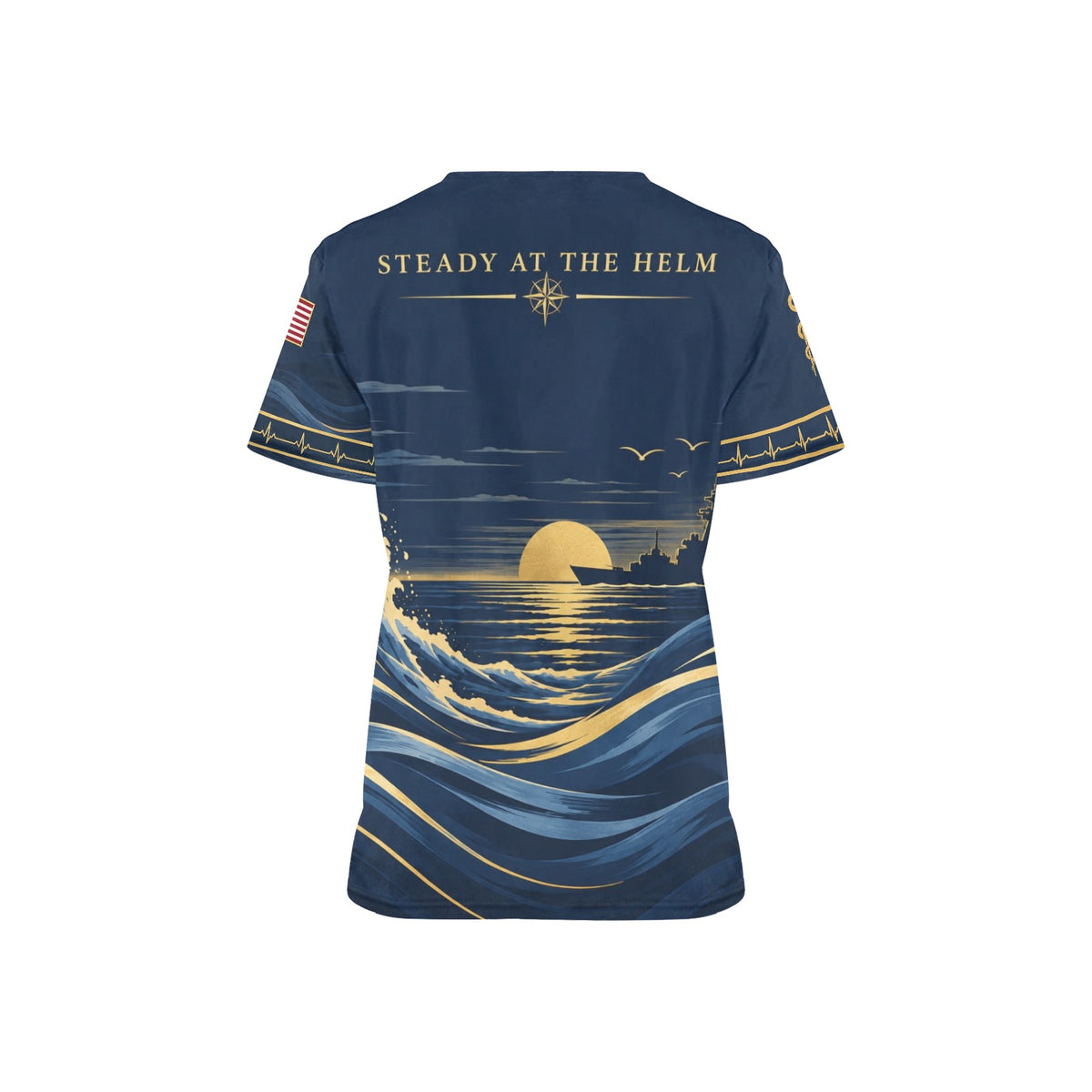 Deep Watch — Navy Veteran All-Over Print Scrub Top