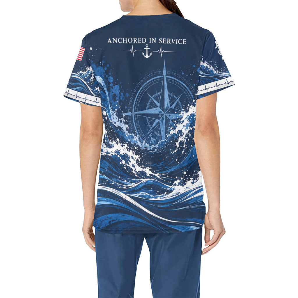 Anchor of Care — Navy Veteran All-Over Print Scrub Top