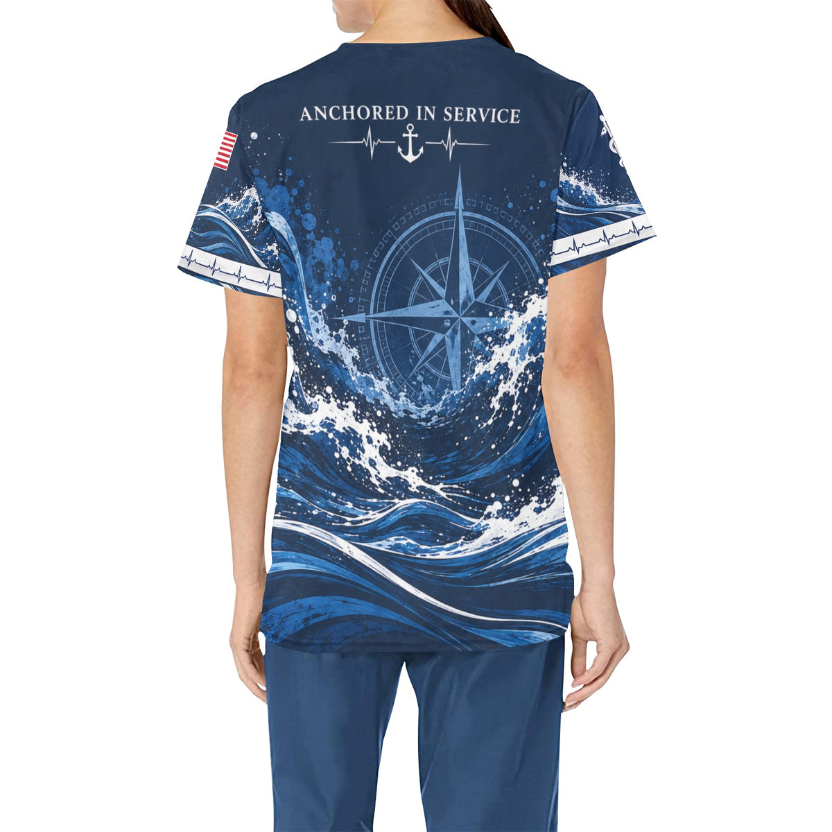 Anchor of Care — Navy Veteran All-Over Print Scrub Top