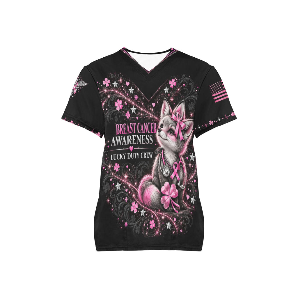 Lucky Duty Crew — Breast Cancer Awareness St. Patrick's Day All-Over Print Scrub Top