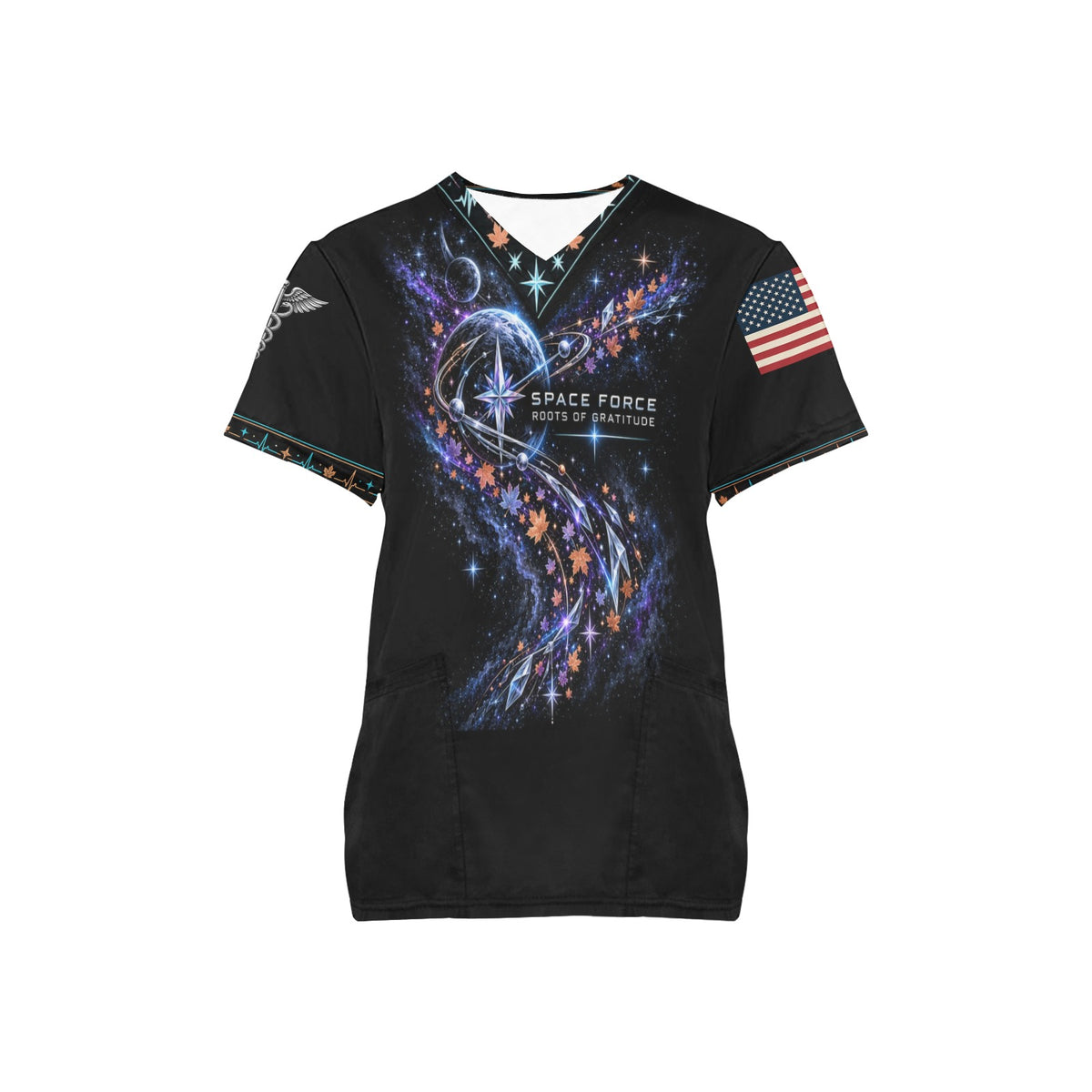 Roots of Gratitude — Space Force Thanksgiving All-Over Print Scrub Top