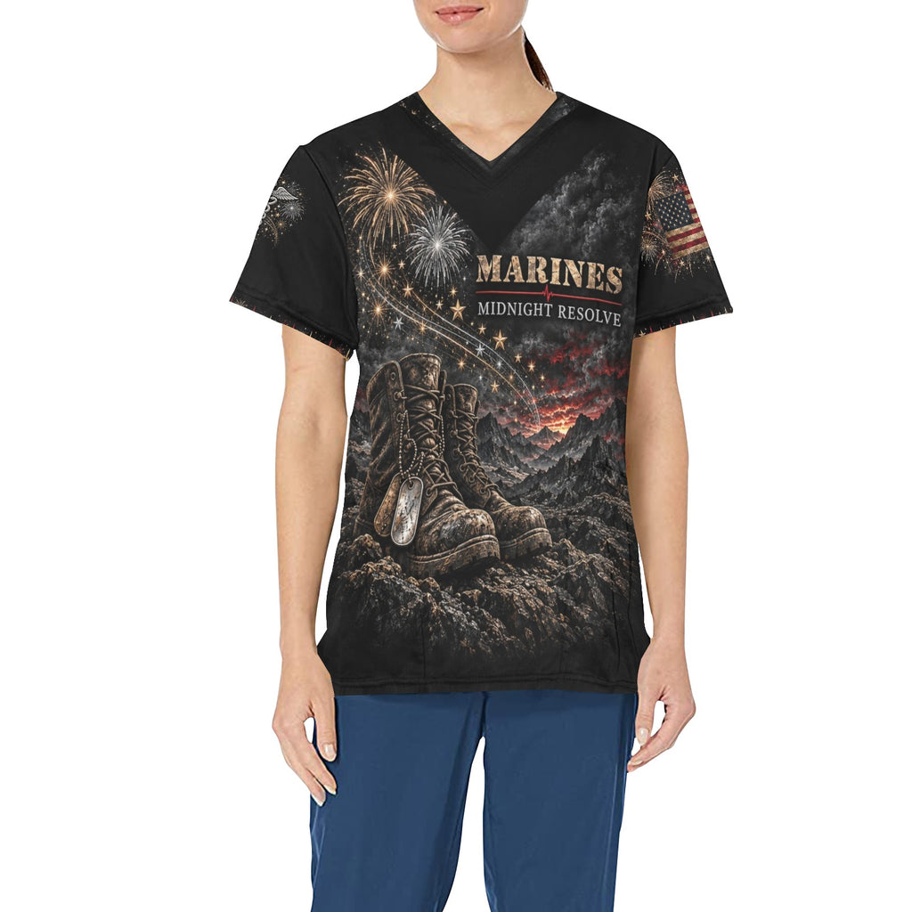 Midnight Resolve — Marine Corps New Year's All-Over Print Scrub Top