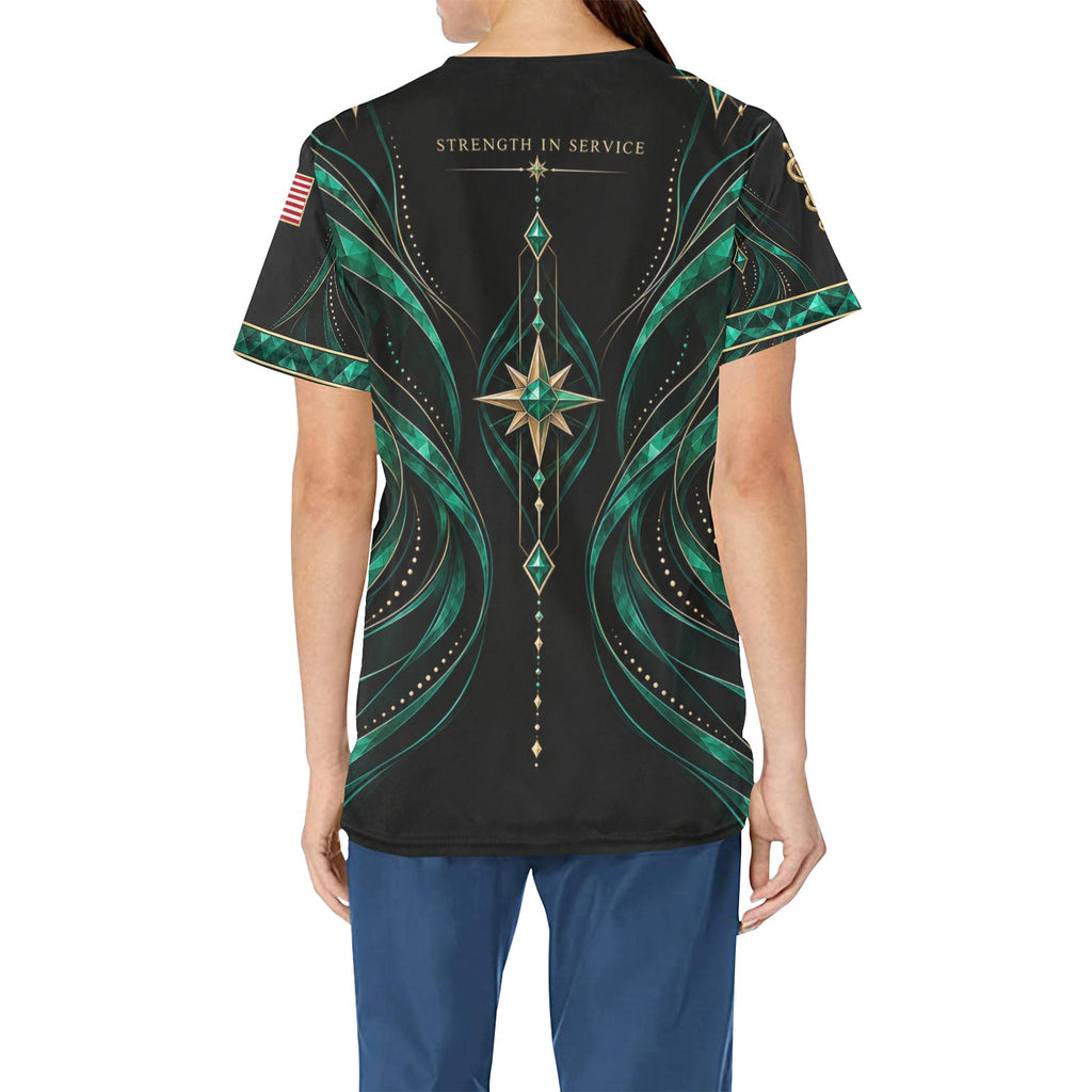 Emerald Valor — Army Veteran All-Over Print Scrub Top