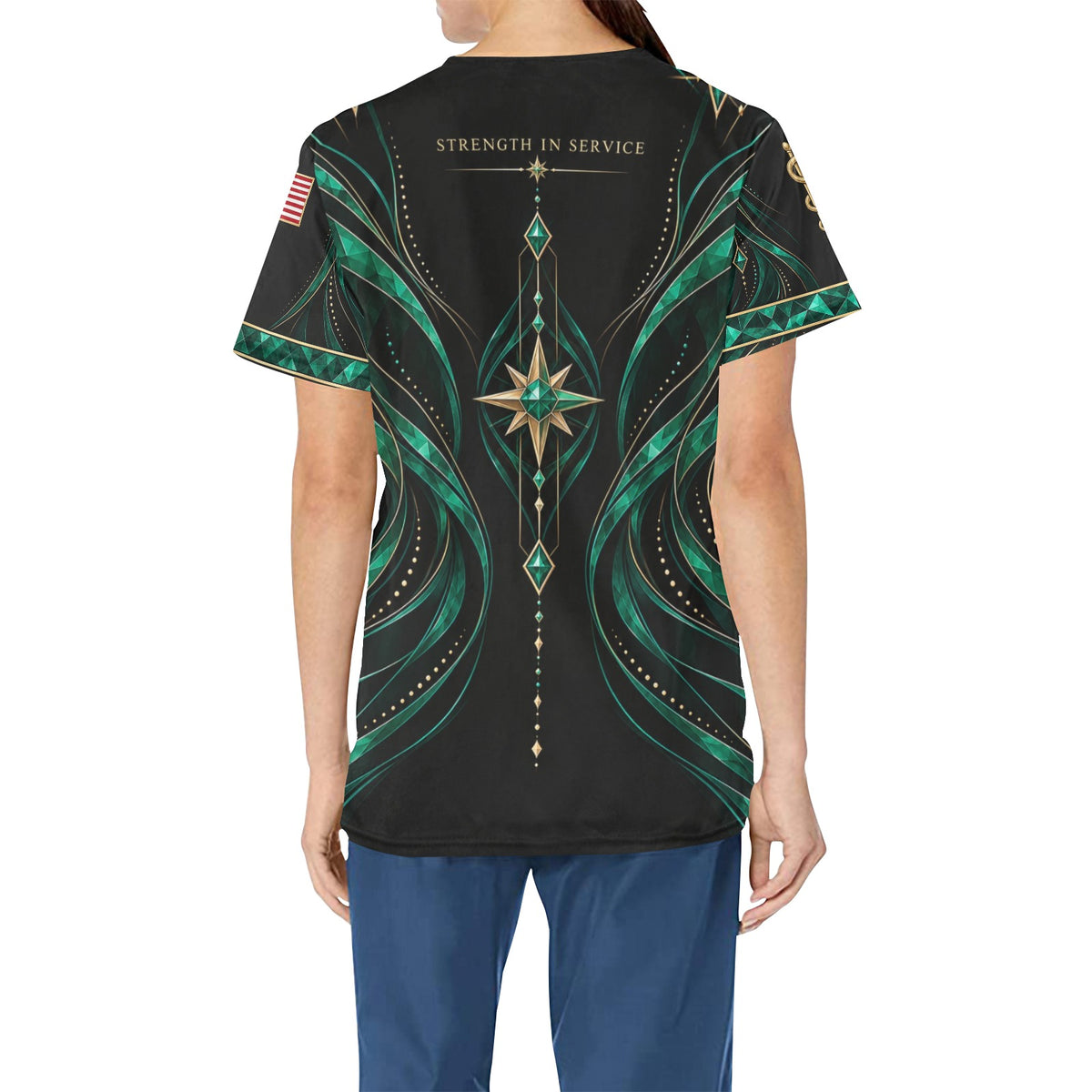 Emerald Valor — Army Veteran All-Over Print Scrub Top