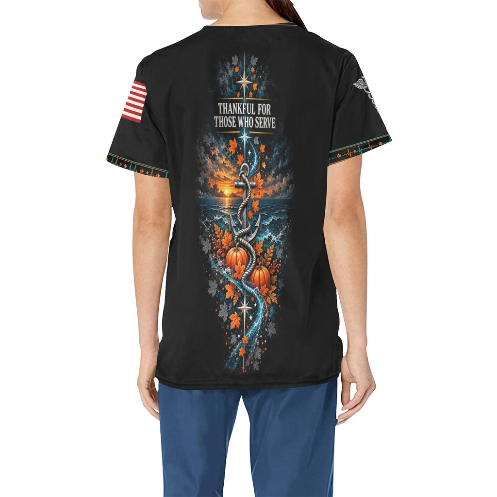 Grateful Watch — Coast Guard Thanksgiving All-Over Print Scrub Top