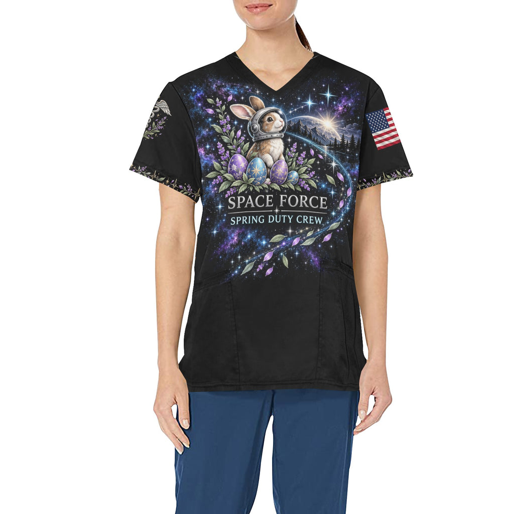 Spring Duty Crew — Space Force Easter All-Over Print Scrub Top