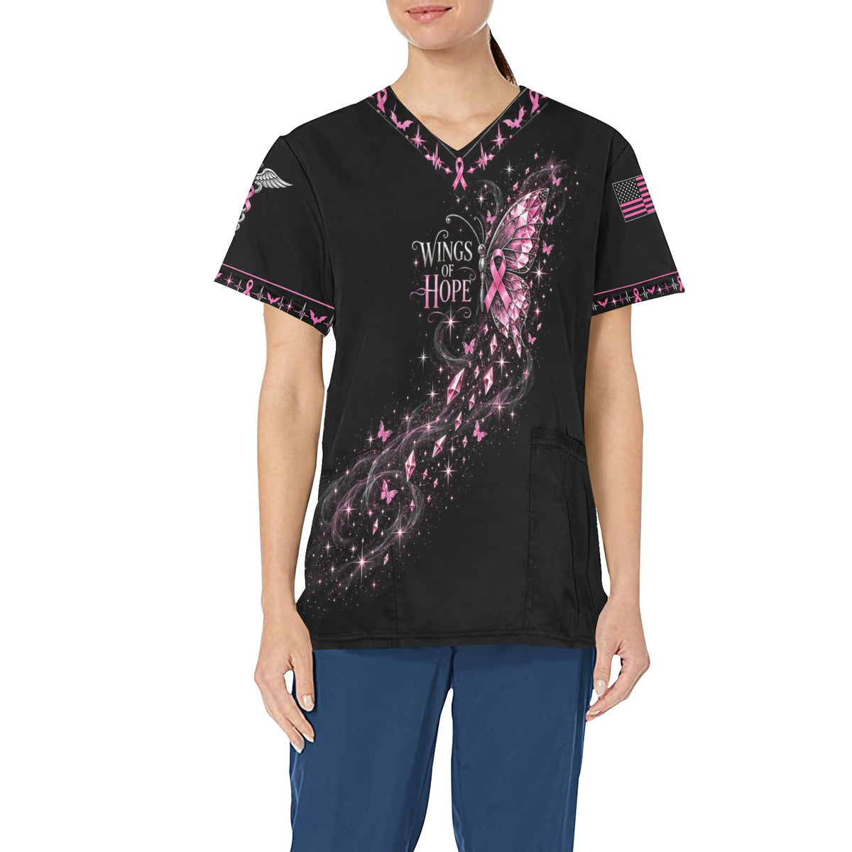 Wings of Hope — Breast Cancer Halloween All-Over Print Scrub Top