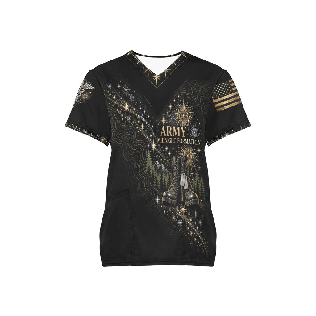 Midnight Formation — Army New Year's All-Over Print Scrub Top
