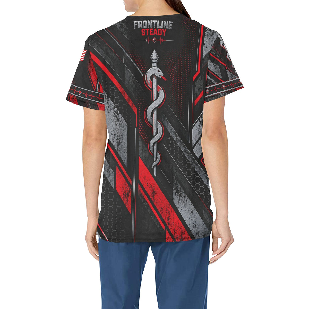 Frontline Steady — Veteran Medical All-Over Print Scrub Top