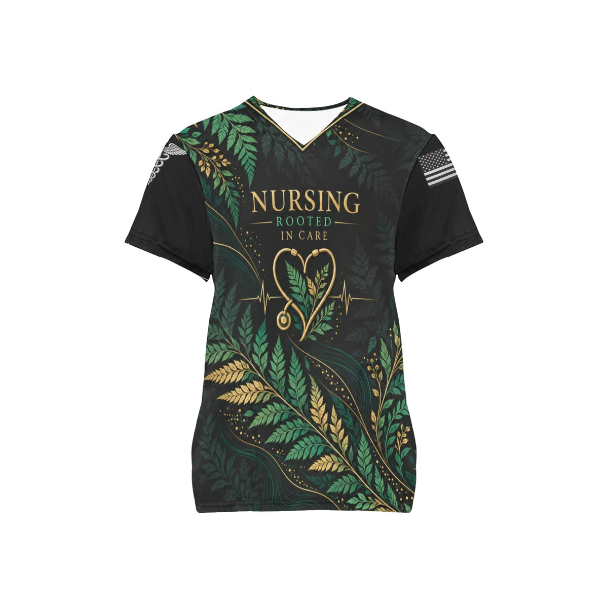 Emerald Resolve — Nursing All-Over Print Scrub Top