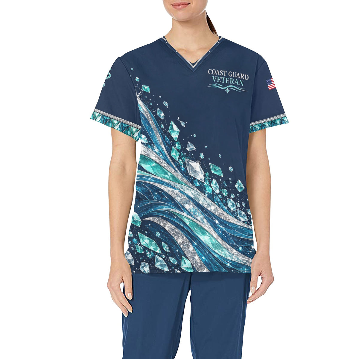 Sea Glass Strength — Coast Guard Veteran All-Over Print Scrub Top