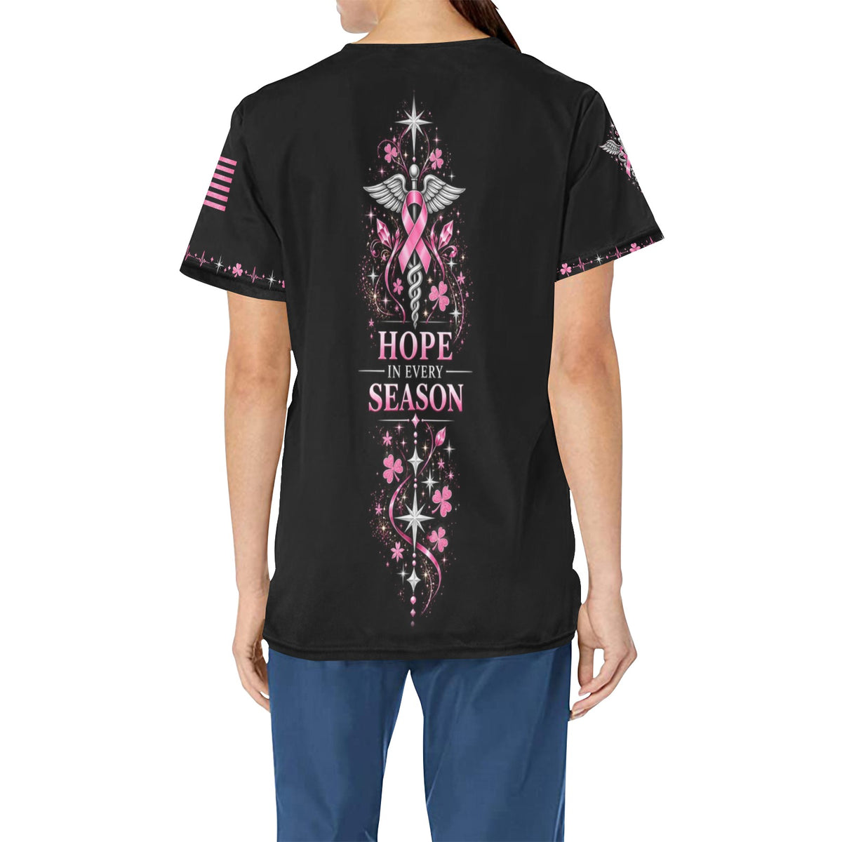 Shamrock Watch — Breast Cancer Awareness St. Patrick's Day All-Over Print Scrub Top