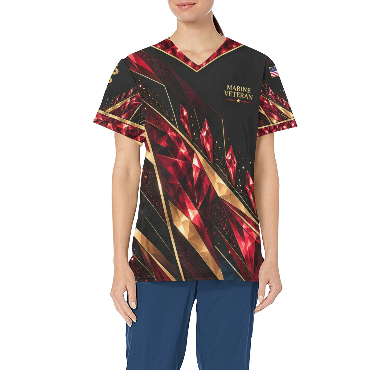 Ruby Honor — Marine Corps Veteran All-Over Print Scrub Top