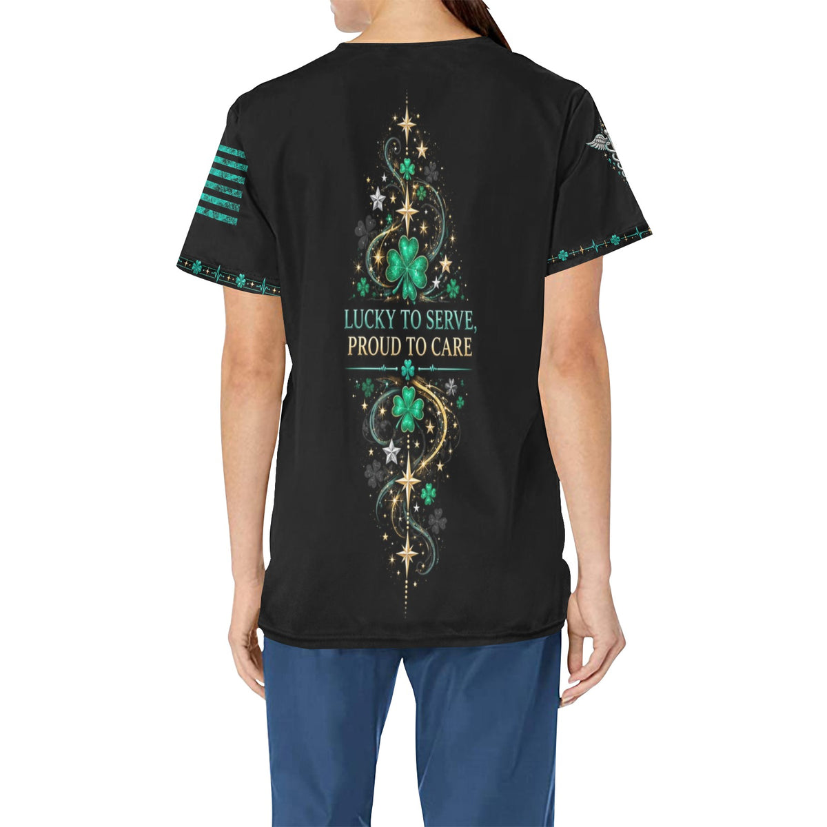 Lucky Duty Crew — Respiratory St. Patrick's Day All-Over Print Scrub Top