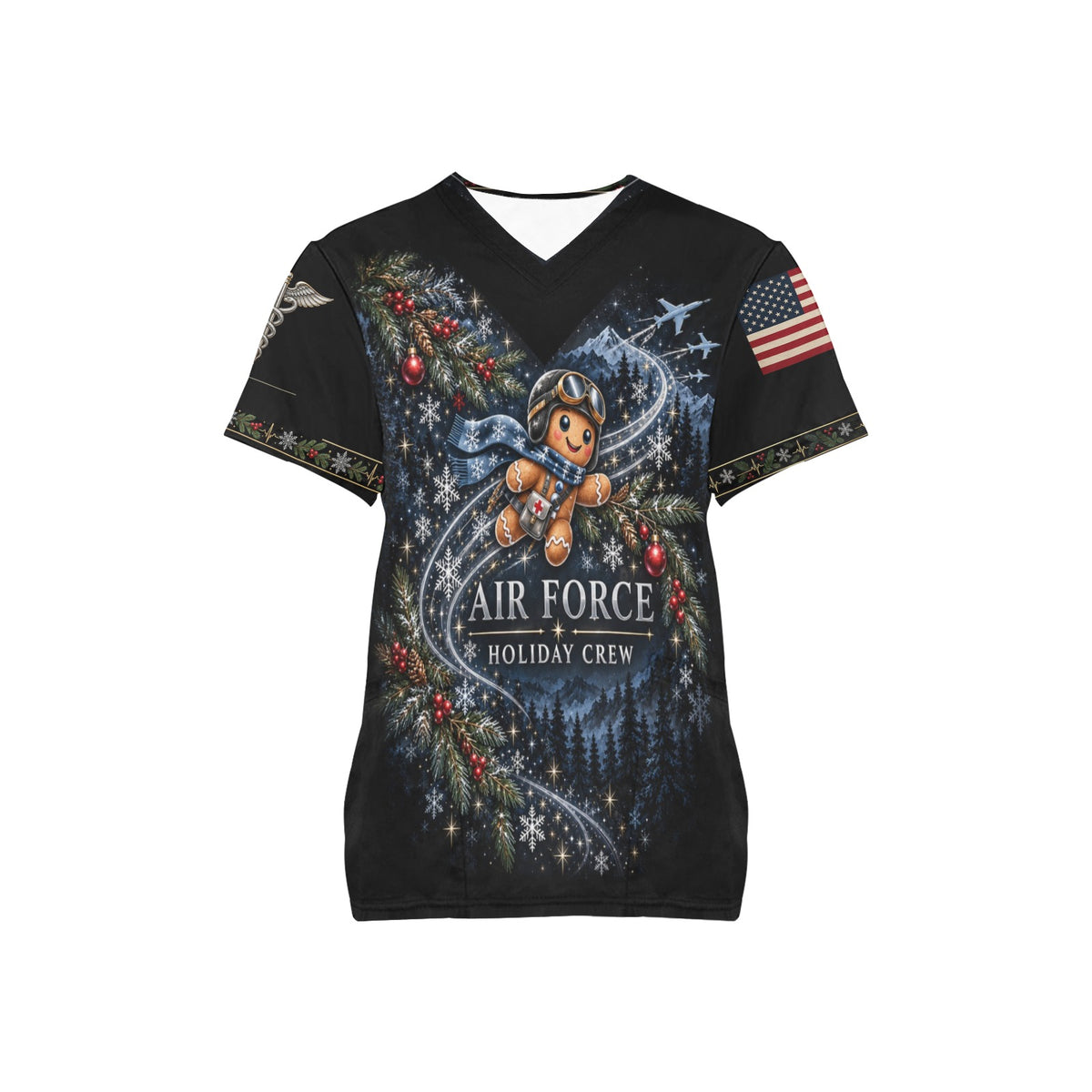 Holiday Crew — Air Force Christmas All-Over Print Scrub Top
