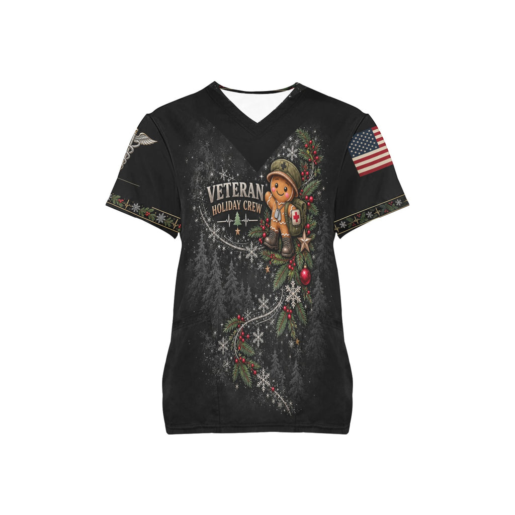 Holiday Crew — Veterans Christmas All-Over Print Scrub Top