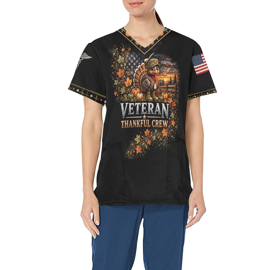 Thankful Crew — Veterans Thanksgiving All-Over Print Scrub Top