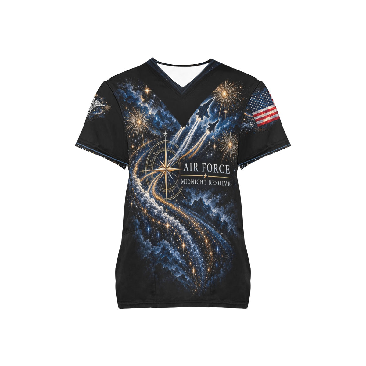 Midnight Resolve — Air Force New Year's All-Over Print Scrub Top