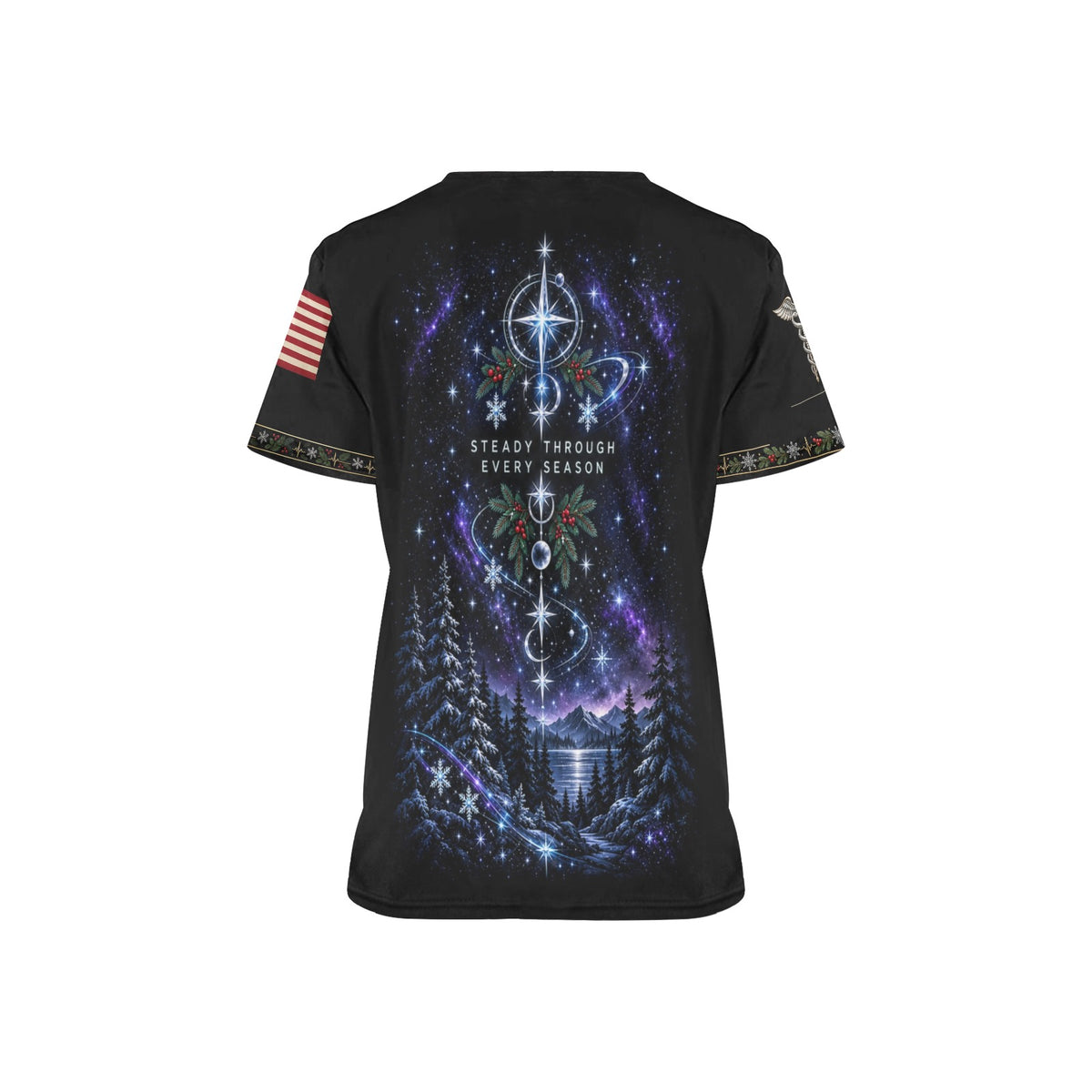 Evergreen Resolve — Space Force Christmas All-Over Print Scrub Top