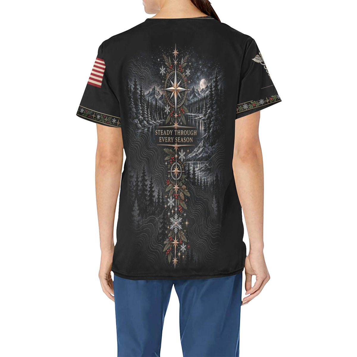 Evergreen Resolve — Veterans Christmas All-Over Print Scrub Top