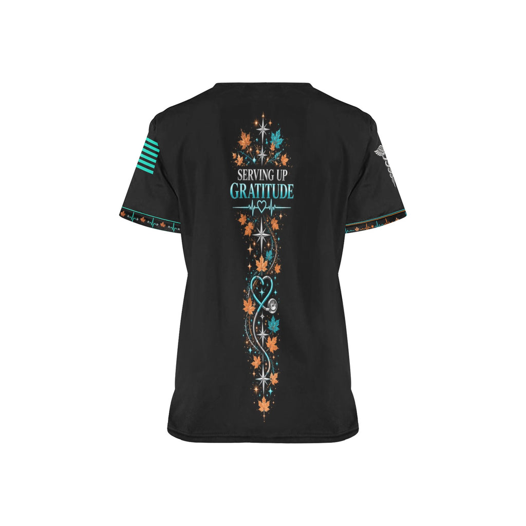 Thankful Crew — Respiratory Thanksgiving All-Over Print Scrub Top