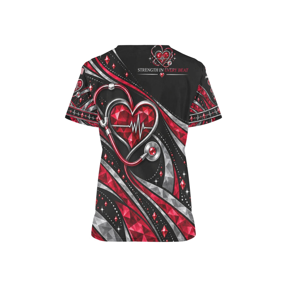 Ruby Pulse — Veteran Medical All-Over Print Scrub Top