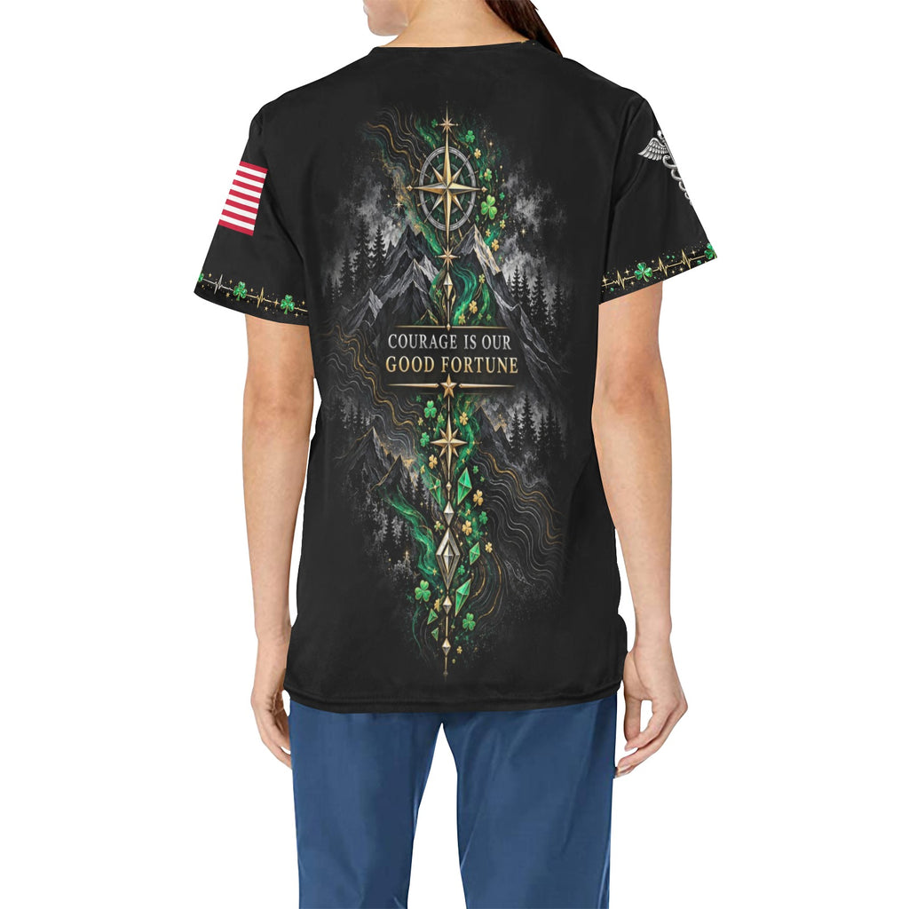 Emerald Resolve — Veterans St. Patrick's Day All-Over Print Scrub Top