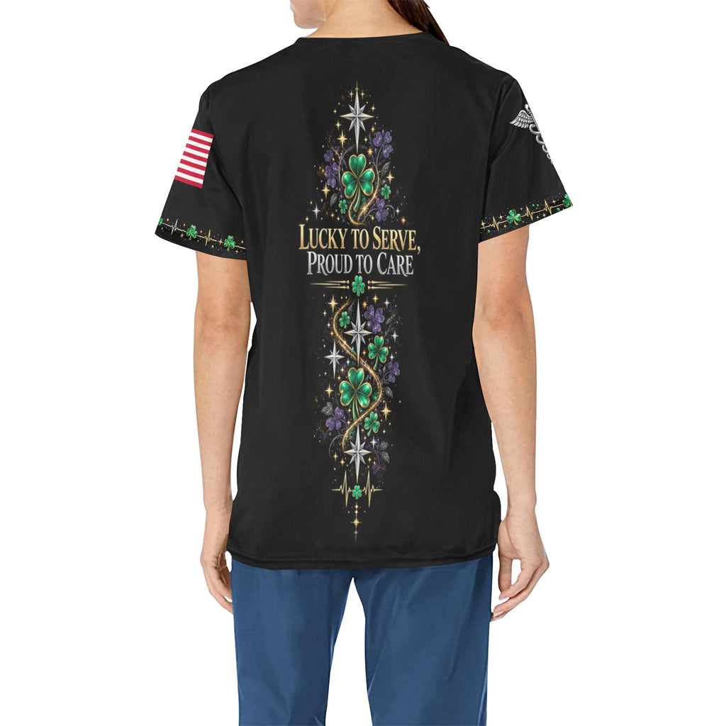 Lucky Duty Crew — Medical St. Patrick's Day All-Over Print Scrub Top