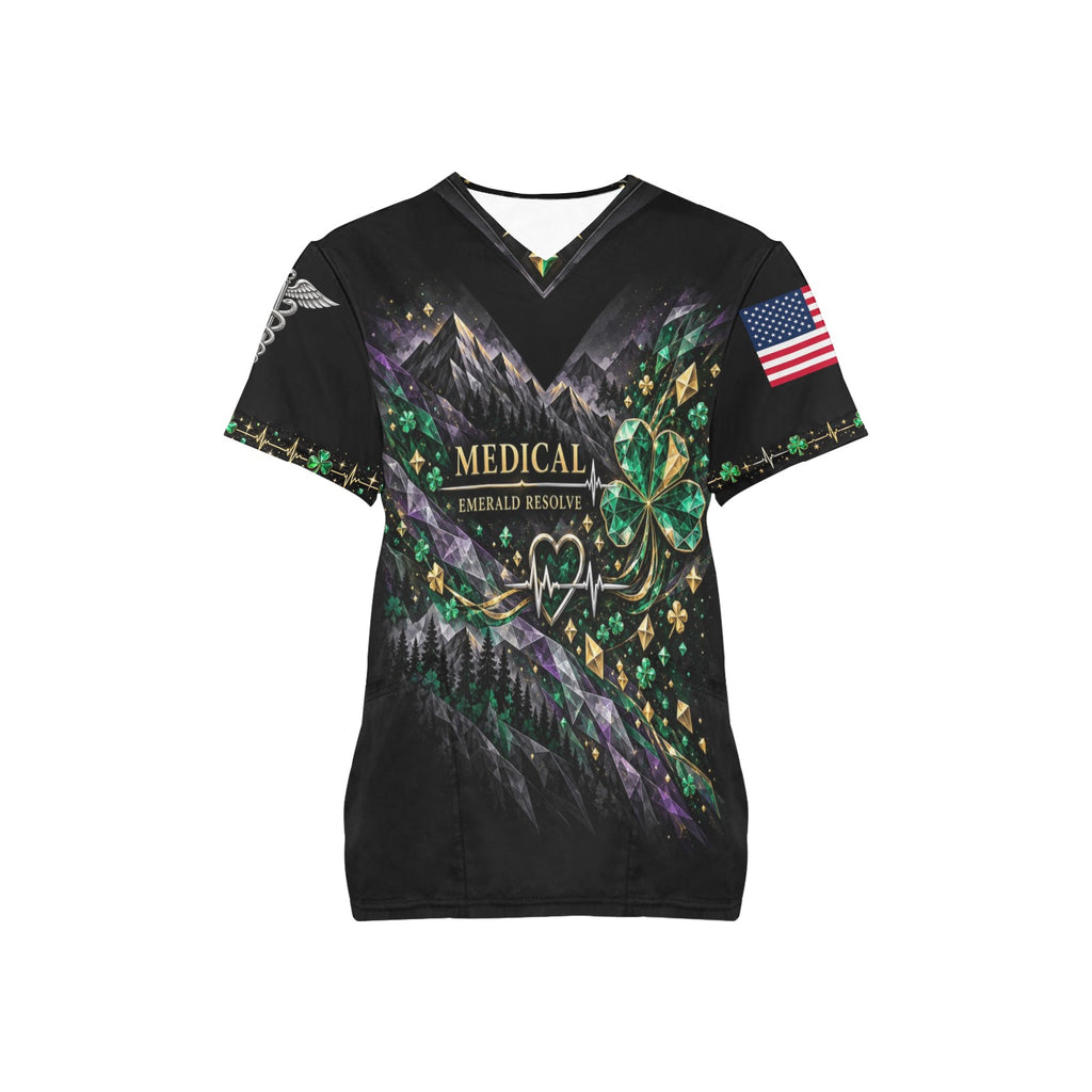 Emerald Resolve — Medical St. Patrick's Day All-Over Print Scrub Top