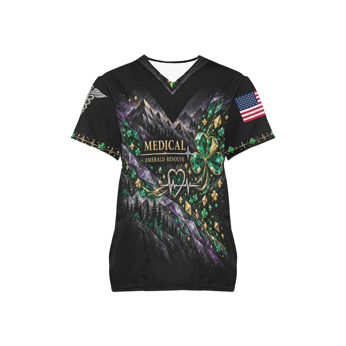 Emerald Resolve — Medical St. Patrick's Day All-Over Print Scrub Top